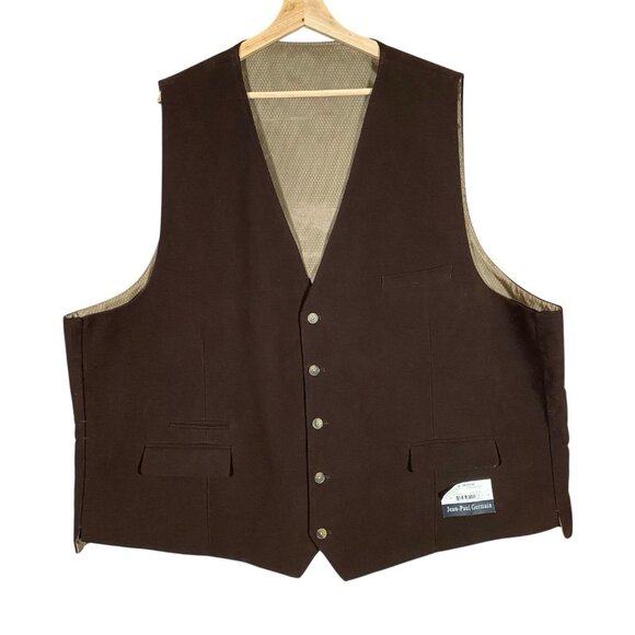 Vintage Jean Paul Germain Waistcoat Mens 4X Brown Cotton Suit Vest Western - Picture 1 of 14